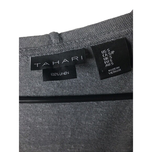 Tahari 100% Linen Cardigan Small Women’s Size Gray Open Front Roll Tab Sleeves - Picture 5 of 5